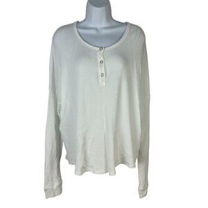 Bobi Los Angeles Womens White Waffle Knit Long Sleeve Henley Top Size L